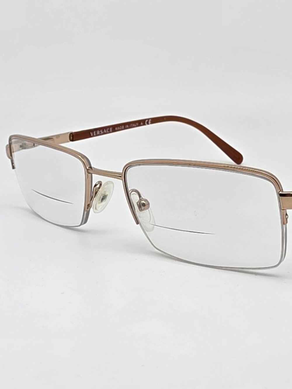 Versace Mod. 1066 1053 Gold Brown Semi Rimless Eyeglasses Frame w Flexhinge 50mm